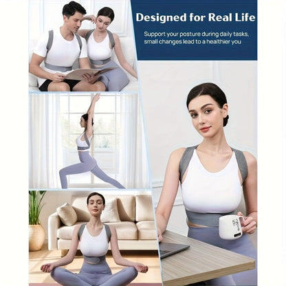 Grey Adjustable Posture Brace with Shoulder Straps and S, M, L or XL Size Options for Daily Routines