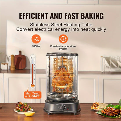 Vertical Shawarma Grill Machine, Electric Gyro Rotisserie Oven with Countertop Broiler, Doner Kebab & Chicken Shawarma Cooker for Home Kitchen, Restaurant & Parties