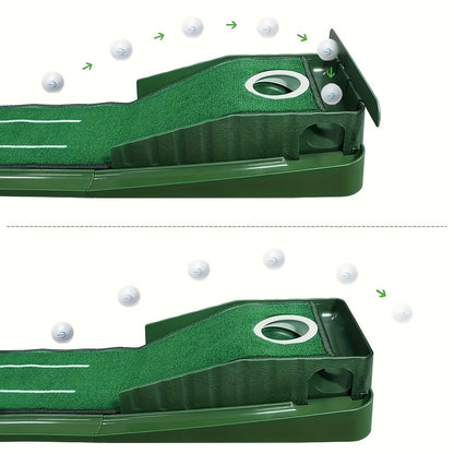 Indoor Golf Putting Mat with Gravity Ball Return, Alignment Guides, Folding Base and Post-Hole Collector