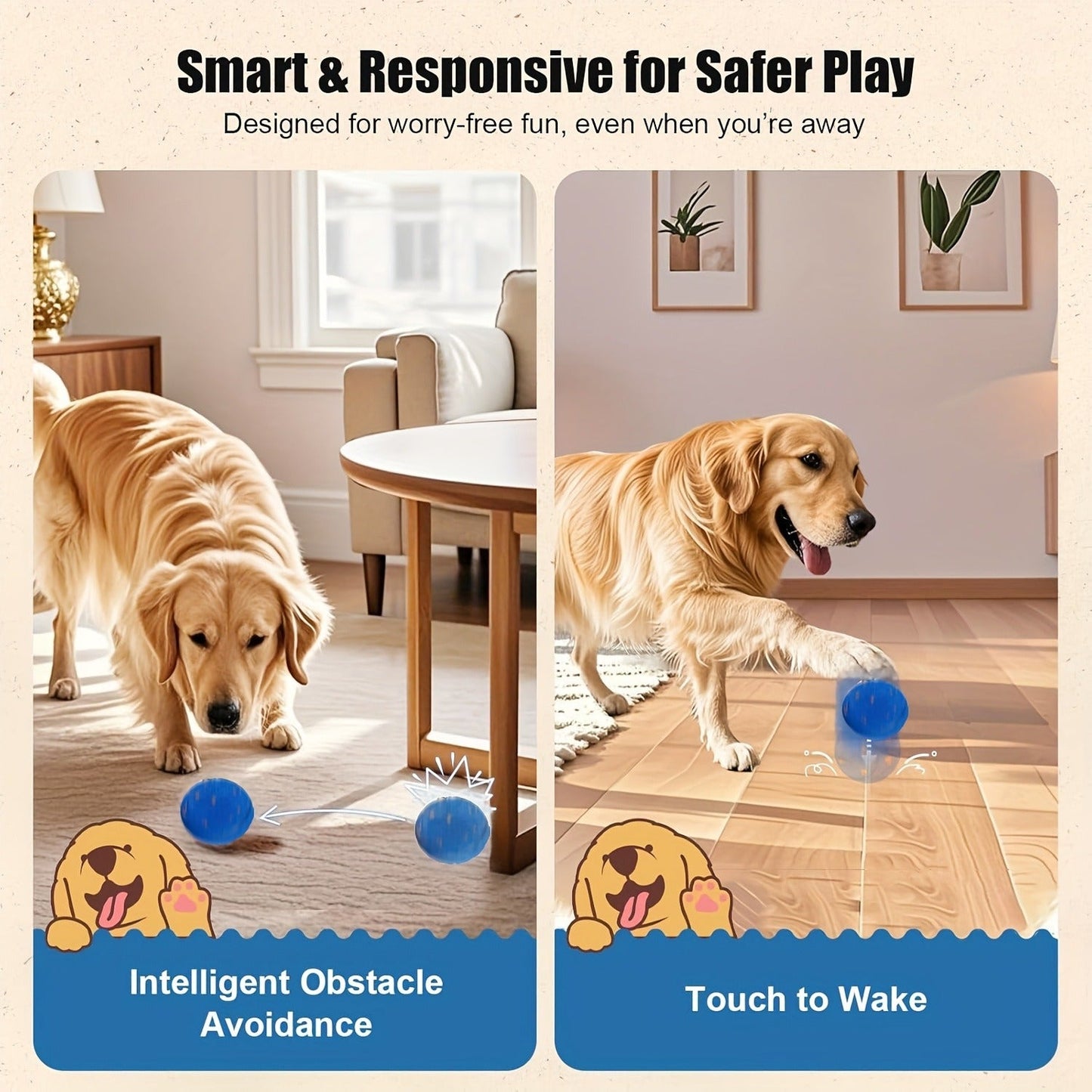 Dog Toy Motion-Activated E-TPU Ball with Auto-Rolling, Rotating and Bouncing Modes in Blue or Orange