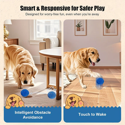 Dog Toy Motion-Activated E-TPU Ball with Auto-Rolling, Rotating and Bouncing Modes in Blue or Orange