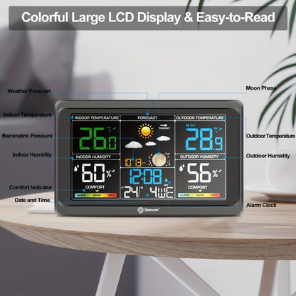 Wireless Indoor and Outdoor Weather Station with Color LCD, Remote Sensor, Barometer and Moon Phase
