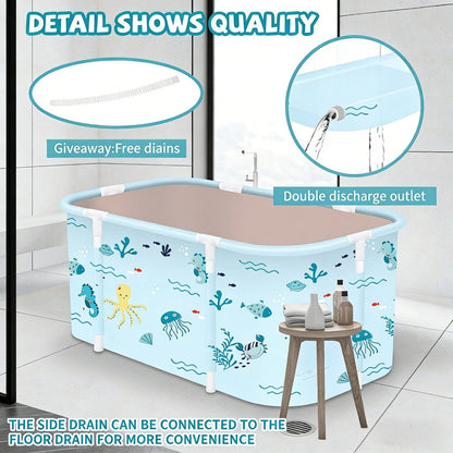 Soaking Tub Foldable Portable for Adults 47.2"x19.7"x21.7" – Freestanding Hot Bath & Ice Bath Spa Tub, Family Bathroom Bathtub, Ocean Style