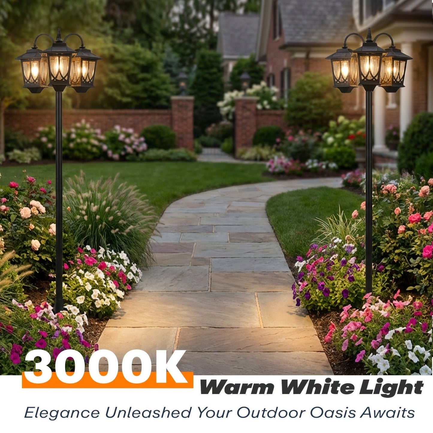 Solar Lamp Post 73in 3-Head Dusk to Dawn Outdoor Garden Light IP44 Waterproof Aluminum Rust-Proof Vintage Edison Bulb Patio Yard Pathway Decor