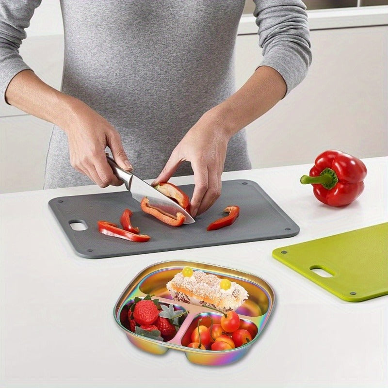 Divided Plates Stainless Steel Set of 4 with Lids - Kids Adults Portion Control Trays, for Home Cooking, Dining and Outdoor Meals