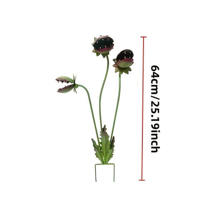 Three-Head Flower-Monster Garden Stake with Pictured 25.19-Inch Height for Planter, Lawn or Patio Display