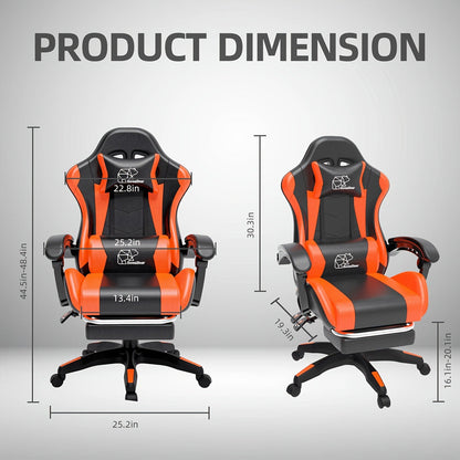 Gaming Chair with Retractable Footrest, Adjustable Lumbar Pillow, Headrest, 360° Swivel and Height Adjustment