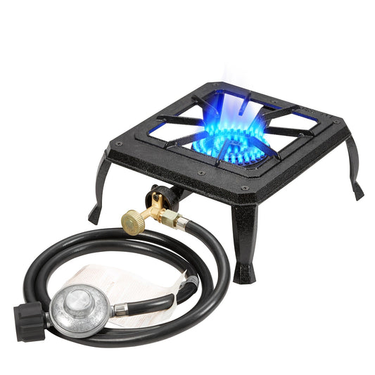 Propane Camping Stove High BTU Outdoor Gas Cooker Single or Double Burner CSA Listed Regulator Hose Included for Garden Backyard Gatherings Tailgate Party Camping