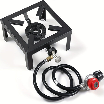 Portable Propane Burner Stove in Single or Double Burner Options with Hose and 20 PSI Regulator Shown