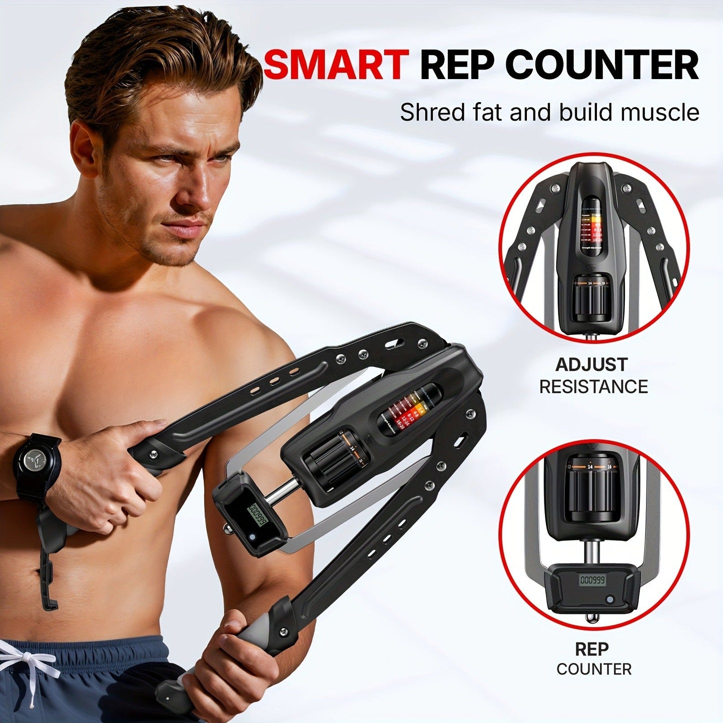 Fitness Equipment Hydraulic Chest Expander with Adjustable 10-200 kg Resistance and Digital Rep Counter