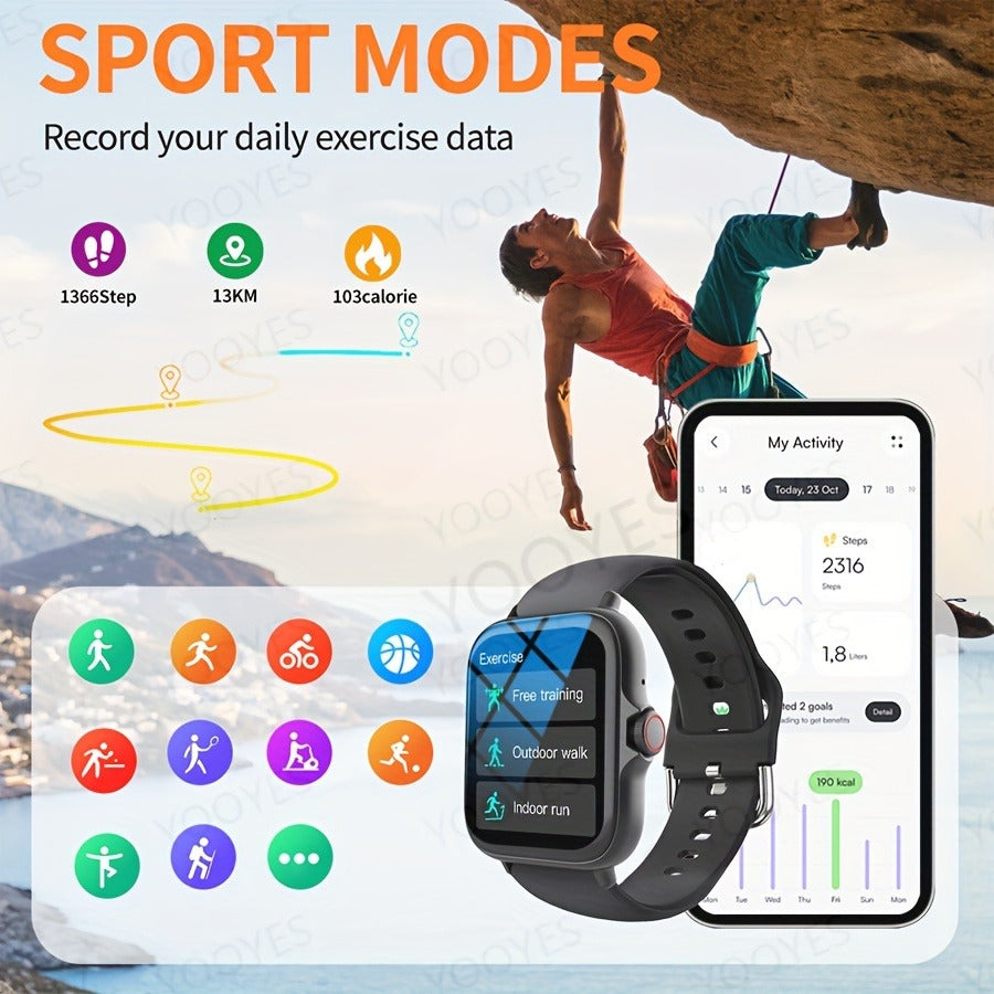 Smart Watch Square Display with Wireless Calling, 100+ Sport Modes and Black or Silver Band Options