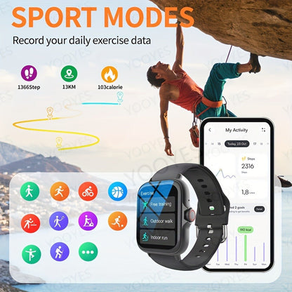 Smart Watch Square Display with Wireless Calling, 100+ Sport Modes and Black or Silver Band Options