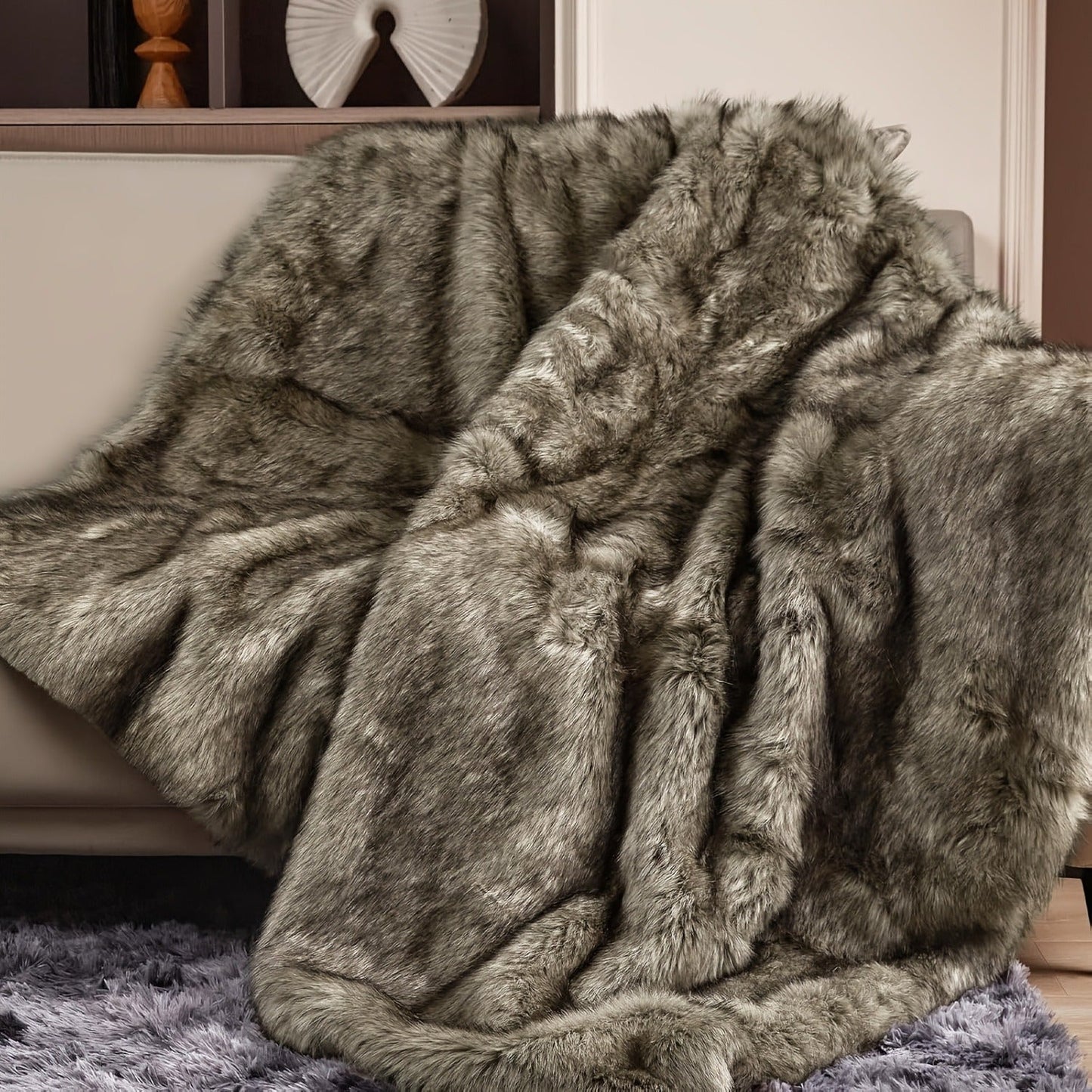 Faux Fur Throw Blanket 1060GSM Luxury - Super Soft Reversible Plush Mink Blanket for Bed Couch Sofa, Oversized Heavy Weight Cozy Blanket, Leopard Animal Print & Solid Colors, Throw & Twin Size
