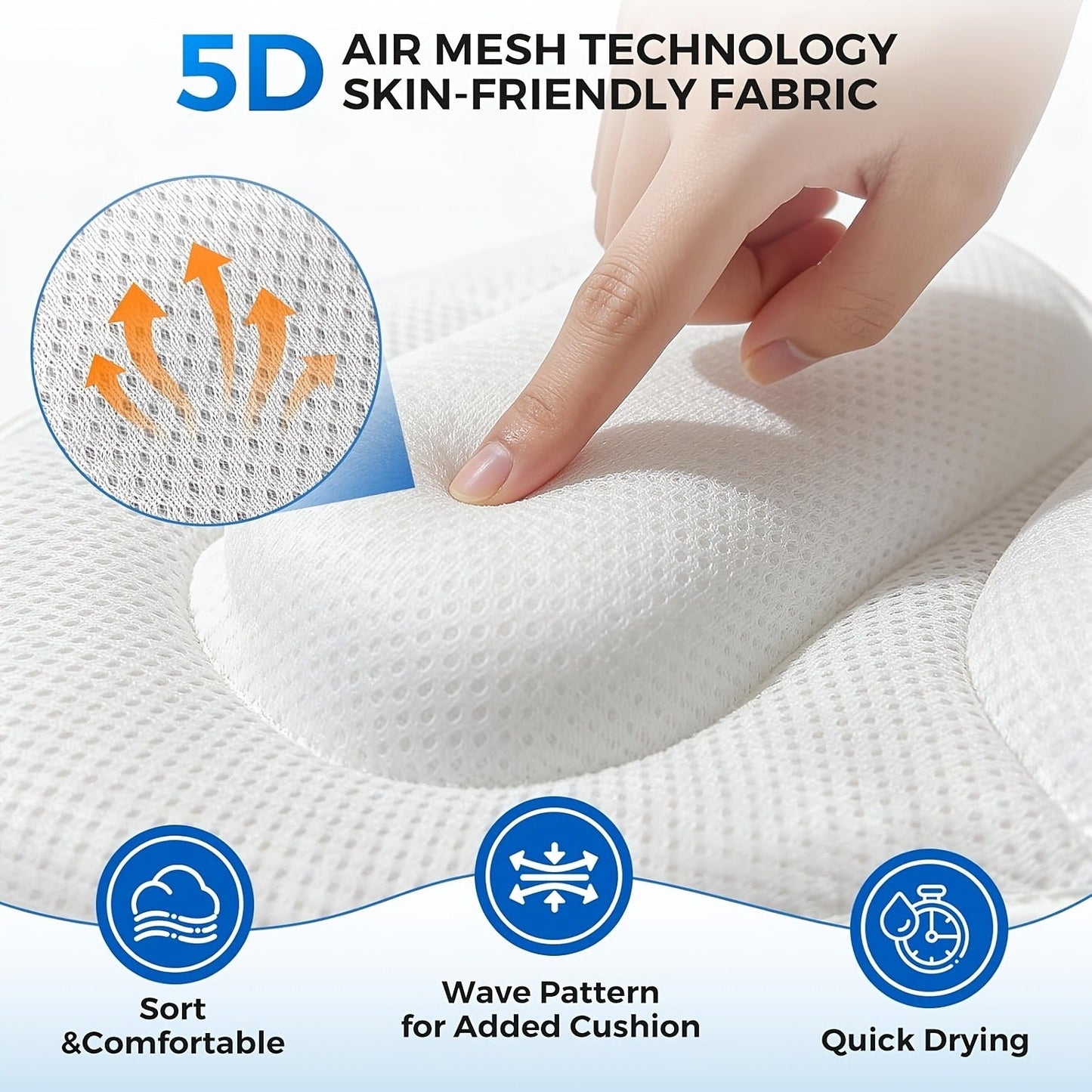 White Full-Body Bathtub Cushion in 52 × 16-Inch Size with 5D Air Mesh and Suction-Cup Backing