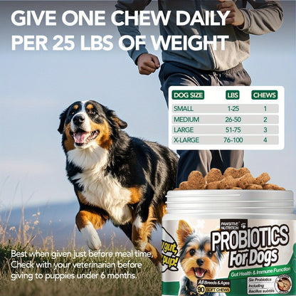 Dog Probiotic Soft Chews, Chicken Flavor, 90-Count Bottle with One- or Three-Bottle Checkout Options