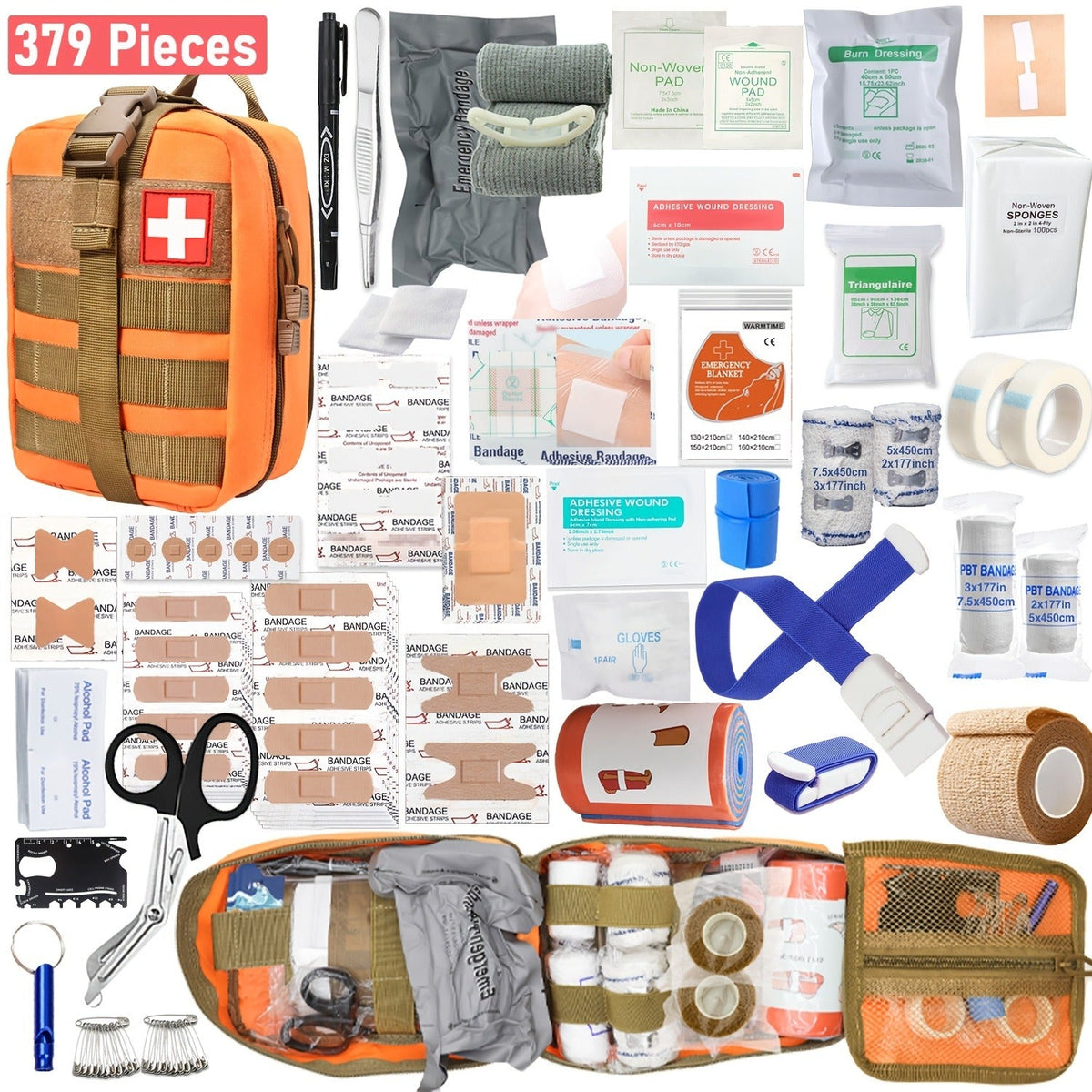 379-Piece First Aid Kit with Multi-Section Organizer Backpack, Internal Holders and Three Case Colors