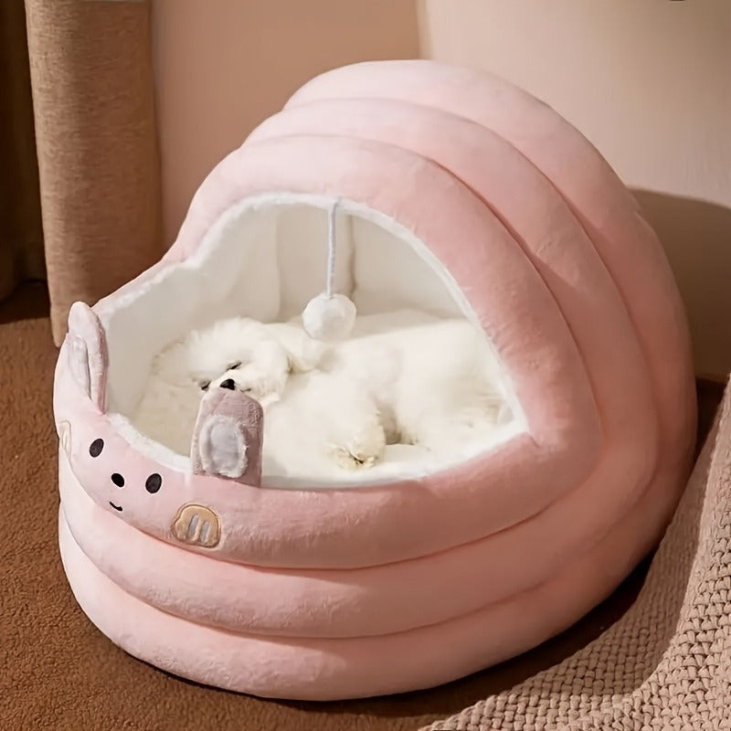 Plush Cave Dog Bed with Padded Rim, Large 21.7 x 20 x 17.7-Inch Size and Three Color Options