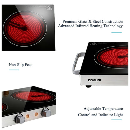 Portable Electric Stove Stainless Steel Single Burner Hot Plate with Temperature Control Easy Clean for Kitchen Dorm Camping RV Office Countertop Cooking 1000W