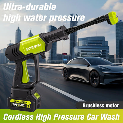 Cordless Pressure Washer Battery Powered Portable Car Wash Gun High Pressure Cleaner for Cars Yards Gardens Patios Driveways with Rechargeable Battery & Accessories