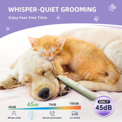 LED Dog Paw Trimmer with USB-Rechargeable Cordless Design, Spare Head Pieces and Purple or Green Finish