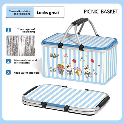 Aluminum-Frame Picnic Basket in Four Exact Fried-Egg, Kitten, Rabbit and Cherry Pattern Options