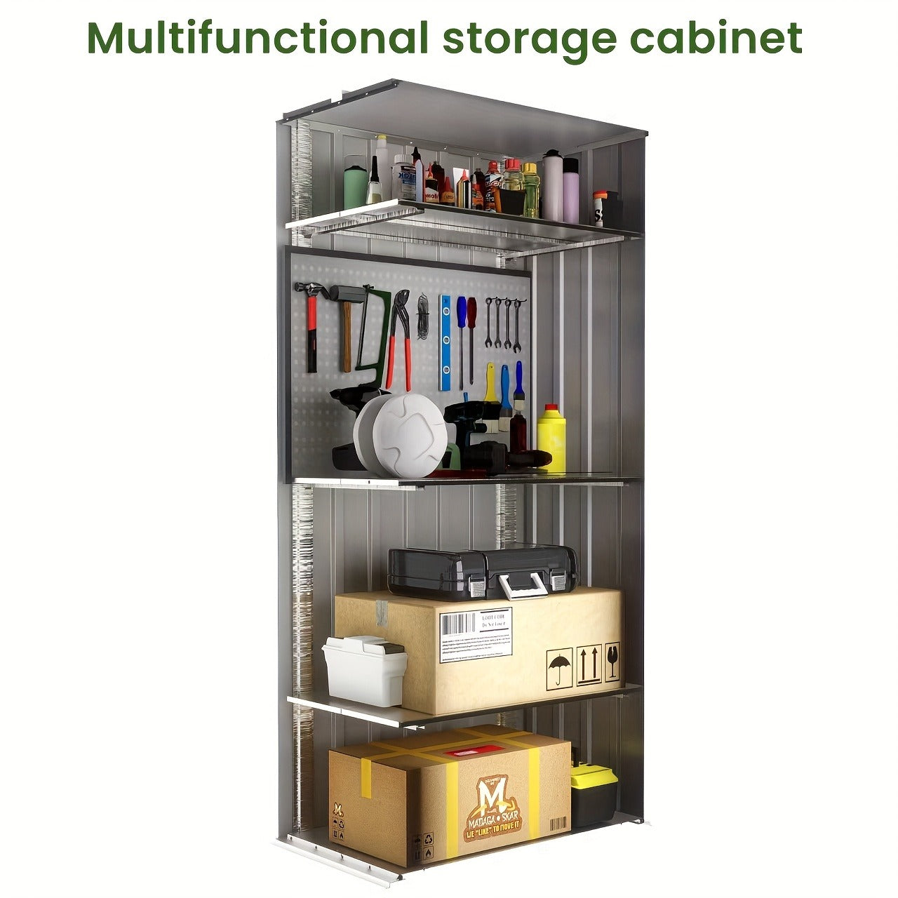 Tall Metal-Look Outdoor Storage Cabinet with Double Doors, 22 or 28 Cu Ft Checkout Capacity Options