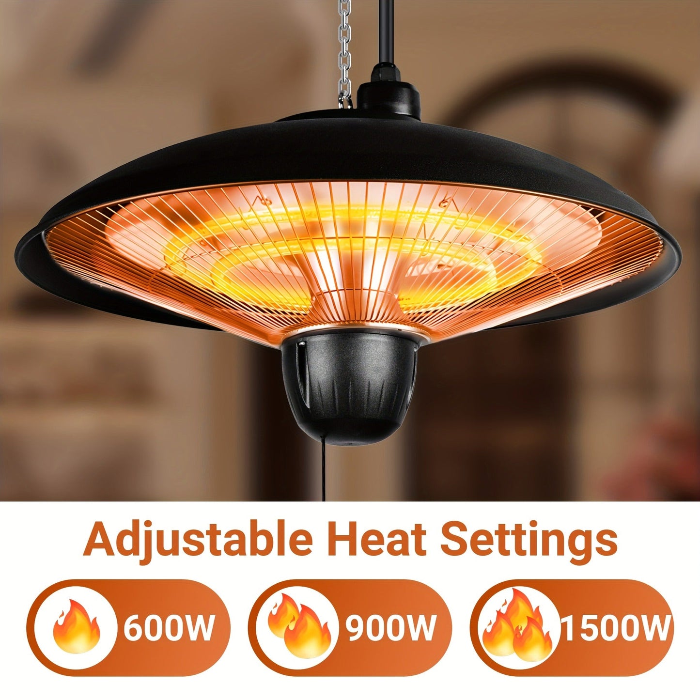 Infrared Patio Heater 1500W Ceiling Mount Electric Outdoor Heater with 3 Heat Settings 600W/900W/1500W, Hammer Tone Bronze Finish, Wall or Ceiling Mounted for Porch, Garage, Balcony & Pergola