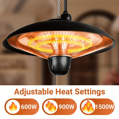 Infrared Patio Heater 1500W Ceiling Mount Electric Outdoor Heater with 3 Heat Settings 600W/900W/1500W, Hammer Tone Bronze Finish, Wall or Ceiling Mounted for Porch, Garage, Balcony & Pergola