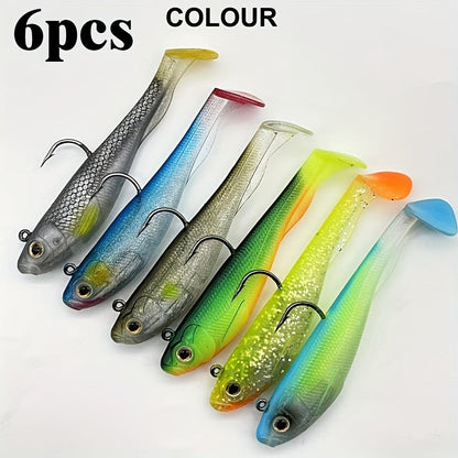 Fishing Lure Set 6-Piece Pre-Rigged Paddle-Tail Soft Swimbaits with Jig Hooks in 2.75 or 3.54-Inch Sizes
