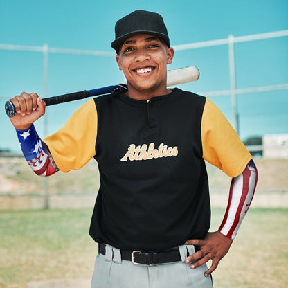 Mixed-Color Baseball Arm Sleeve Set with Red, White and Blue Flag, Star and Stitch Print Designs