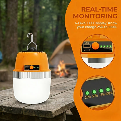 Rechargeable LED Camping Lantern with Power Bank USB Outdoor Hanging Tent Light Built-in Battery Emergency Lamp for Camping BBQ Hiking Patio Backpacking Portable Camp Light Orange