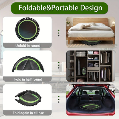 40-Inch Foldable Mini Trampoline with Adjustable Foam Handle, Bungee Straps and Three Colors