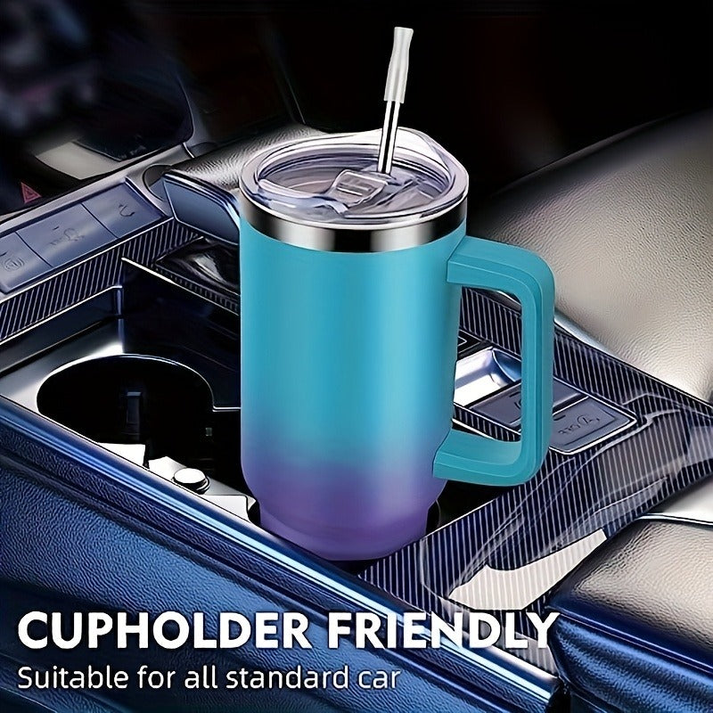 Handled 40oz Stainless Steel Tumbler with Straw Lid, Tapered Base and Five Color Options for Daily Use