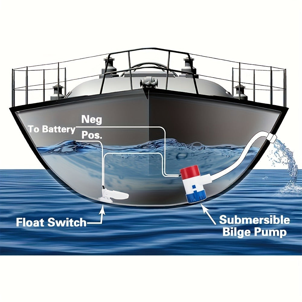 12V 1100GPH-Label Submersible Bilge Pump with Cylindrical Strainer and Side Outlet for Boat or RV Drainage