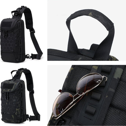 Structured Tactical Shoulder Crossbody Bag with Honeycomb Front Panel in Black or Camouflage Pattern