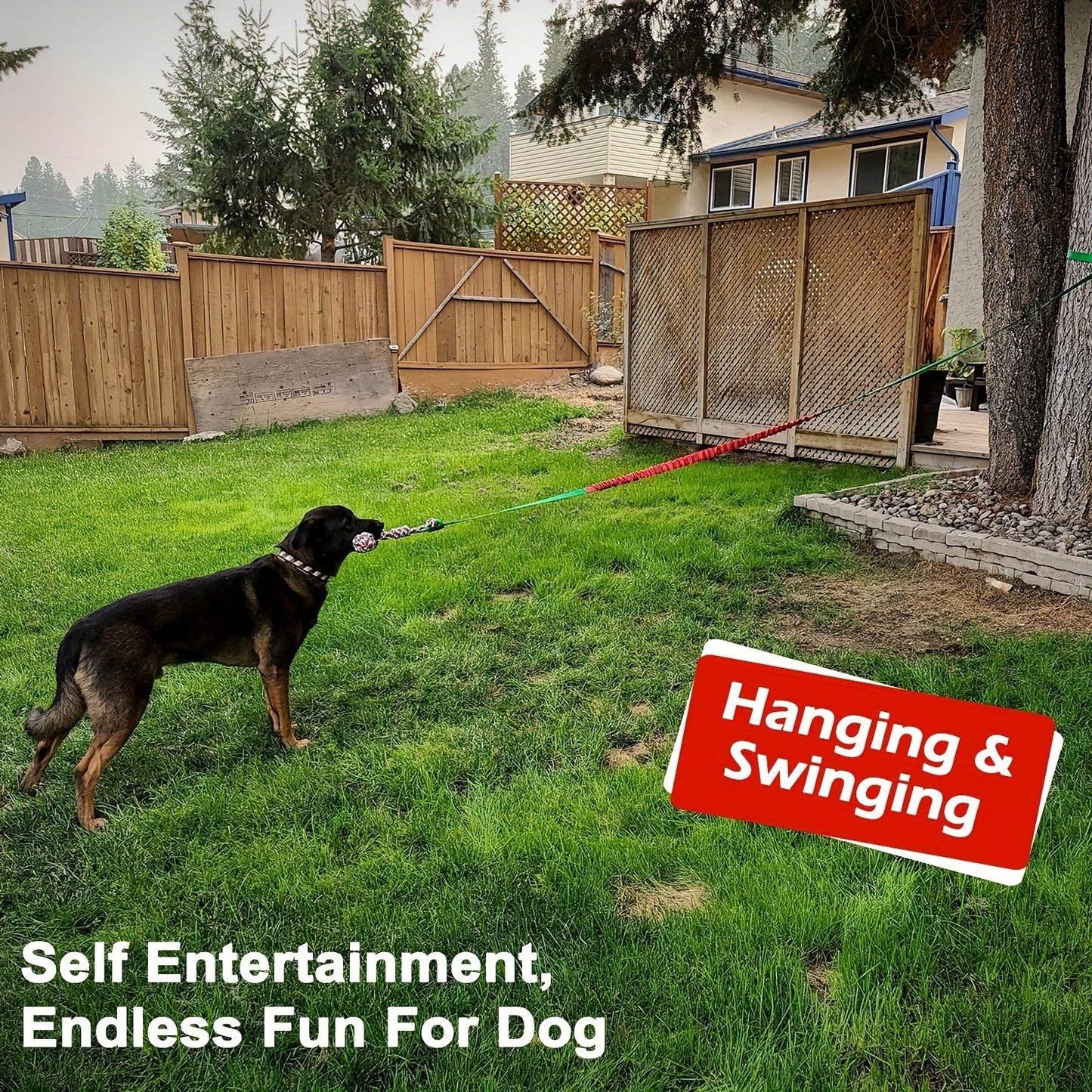 Dog Toy Outdoor Hanging Bungee Tug with Adjustable 19.7-Foot Elastic Cord, Soft Loop and Chew Rope