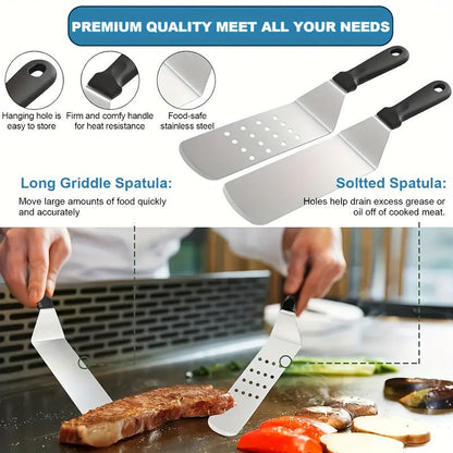 BBQ Tool Set Stainless Steel Grill Accessories Kit with Meat Thermometer Teppanyaki Press Board for Outdoor Camping Home Kitchen Party