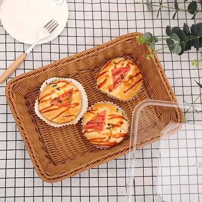 Wicker Bread and Fruit Storage Basket with Clear Acrylic Lid in Square or Round Checkout Shapes