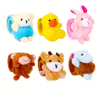 Plush Animal Slap Bracelet Assortments in 6-, 10-, 15- or 30-Piece Checkout Packs for Party Favors