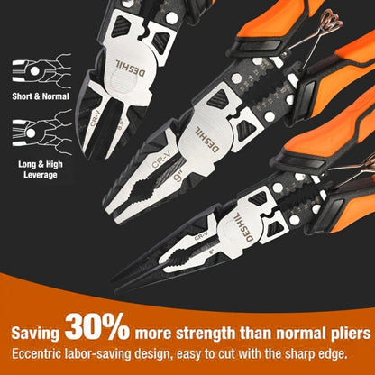 Pliers Set 9-in-1 Multi-Function Industrial Grade, 8.5" Lineman Pliers, 8.5" Long Nose Pliers, 8" Diagonal Side Cutters, CRV Steel TPR Handle Wire Stripper Crimper Cutter for Electrical & Auto Repair