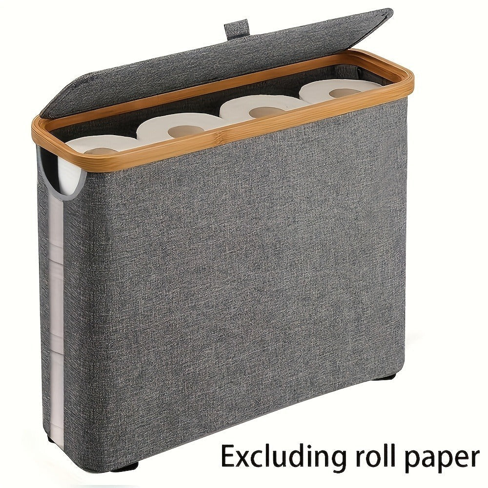 Lidded Toilet Paper Storage Basket with Bamboo-Style Rim in Five Color and Accessory Configurations