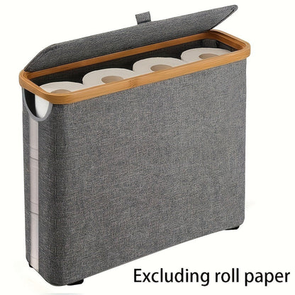 Lidded Toilet Paper Storage Basket with Bamboo-Style Rim in Five Color and Accessory Configurations