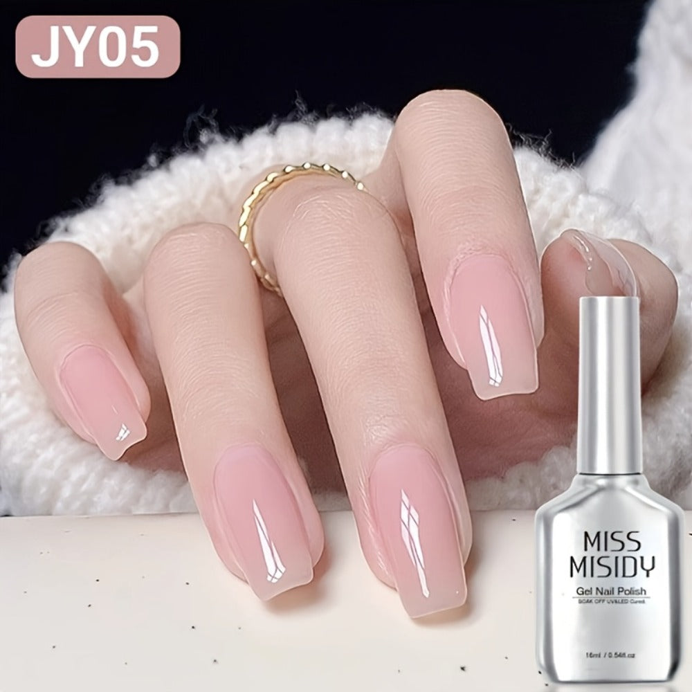 Gel Nail Polish JY05 in 16ml Ice-Transparent Nude Pink with Sheer Glass Finish and UV/LED Cure