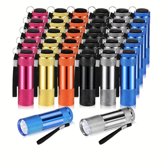Flashlight 32-Piece Mini LED Bulk Set with Aluminum Bodies, Lanyards and Eight Color Assortments