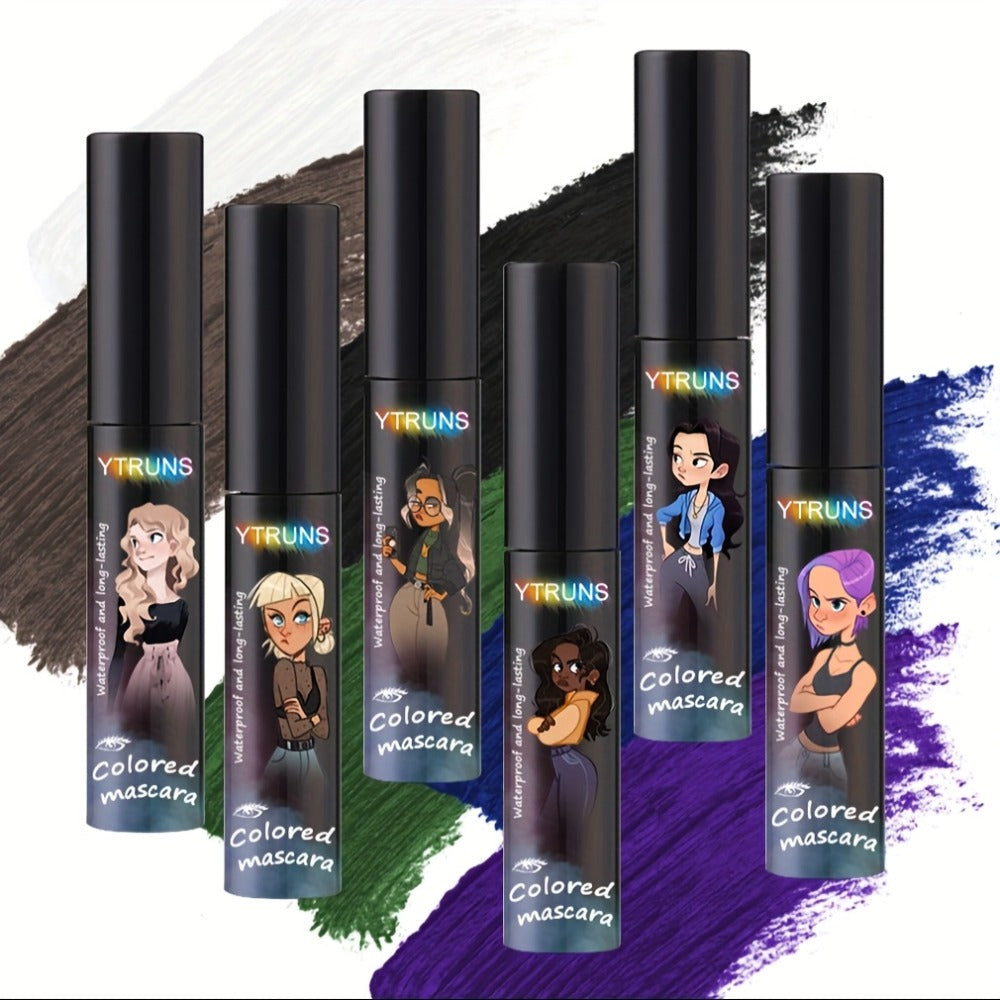 YTRUNS Colored Mascara in Six Shades from White and Brown to Black, Green, Blue or Purple with Curved Wands
