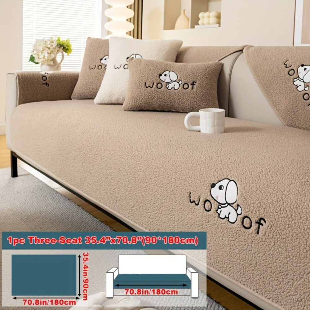 Sofa Cover Embroidered Plush-Texture Panels for Single to 4 Seats, Backrest, Armrest or Pillowcase