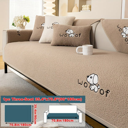Sofa Cover Embroidered Plush-Texture Panels for Single to 4 Seats, Backrest, Armrest or Pillowcase