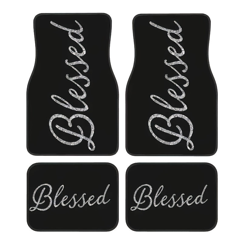 Car Floor Mats Set 2/4pcs, Durable Easy-Clean Universal Fit Interior Floor Liners for Men & Women, Stylish Blessing Pattern Car Carpet Pad, Great Gift for All Seasons