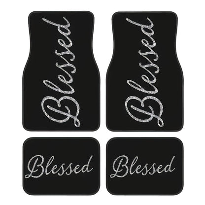 Car Floor Mats Set 2/4pcs, Durable Easy-Clean Universal Fit Interior Floor Liners for Men & Women, Stylish Blessing Pattern Car Carpet Pad, Great Gift for All Seasons