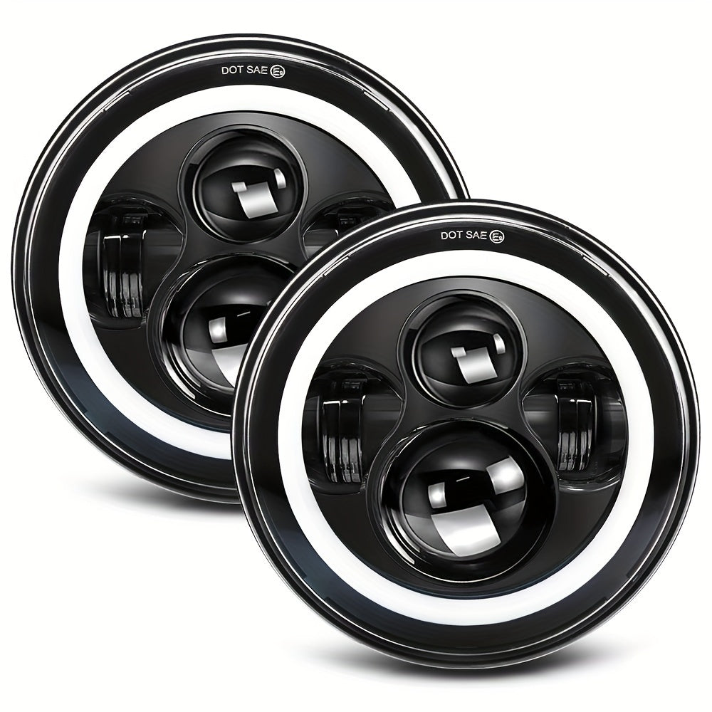 7 Inch Round LED Headlights for Jeep Wrangler JK TJ CJ Colorful DRL Halo Ring Amber Turn Signal High Low Beam, 2pcs White Red Green Blue Multi-Color Replacement Headlamp Set